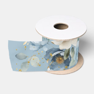 Elegant Dusty Blue and Cream Rose Wedding  Satin Ribbon