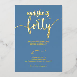 Elegant  Dusty Blue and Gold 40 BIRTHDAY CARD