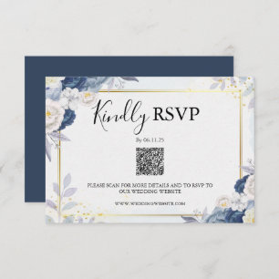 Elegant Dusty Blue and Gold Floral Rsvp Qr Code