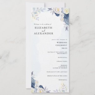 Elegant Dusty Blue and Gold Floral Wedding Program