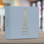 Elegant Dusty Blue And Gold Whisk Recipe Script Binder<br><div class="desc">An elegant recipe binder featuring a chic gold whisk on a stylish dusty blue background with your personalized name and title set in modern gold typography. Designed by Thisisnotme©</div>