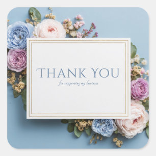 Elegant Dusty Blue and Mauve Floral Thank You Square Sticker
