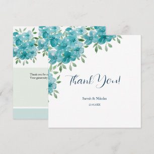 Elegant Dusty Blue Ant Mint Floral Watercolor Art Thank You Card