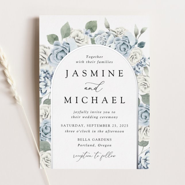 Elegant Dusty Blue Arch Floral Frame Wedding  (Creator Uploaded)