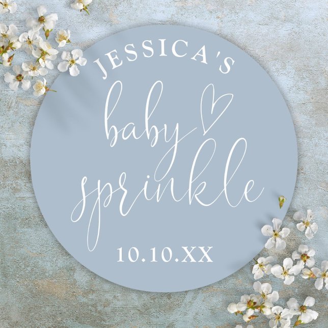 Elegant Dusty Blue Baby Sprinkle Shower Favour Classic Round Sticker (Elegant Dusty Blue Baby Sprinkle Shower Favor Classic Round Sticker)