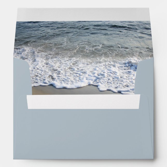 Elegant Dusty Blue Beach Wedding Envelope (Back (Bottom))