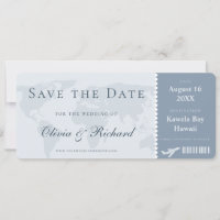 Elegant Dusty Blue Boarding Pass Save the Date