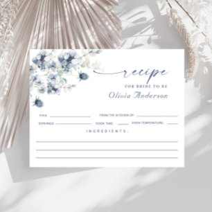 Elegant Dusty Blue Boho Bridal Shower Recipe Card
