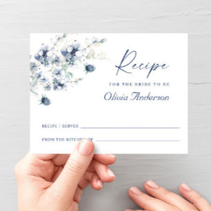 Elegant Dusty Blue Boho Bridal Shower Recipe Card