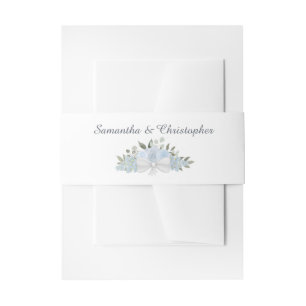 Elegant Dusty Blue Boho Chic Floral Wedding Invitation Belly Band