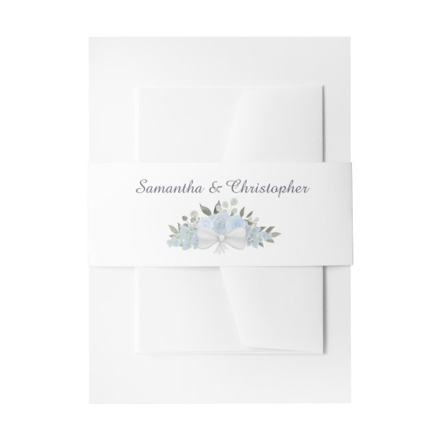 Elegant Dusty Blue Boho Chic Floral Wedding Invitation Belly Band (Front Example)