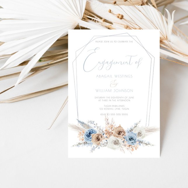 Elegant Dusty Blue Boho Engagement Party Invitation (Creator Uploaded)