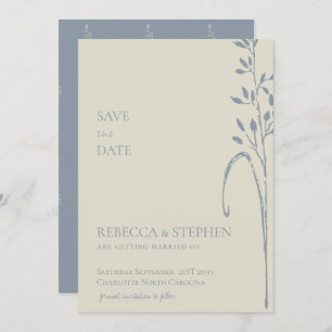 Elegant dusty blue  boho  save the date invitation