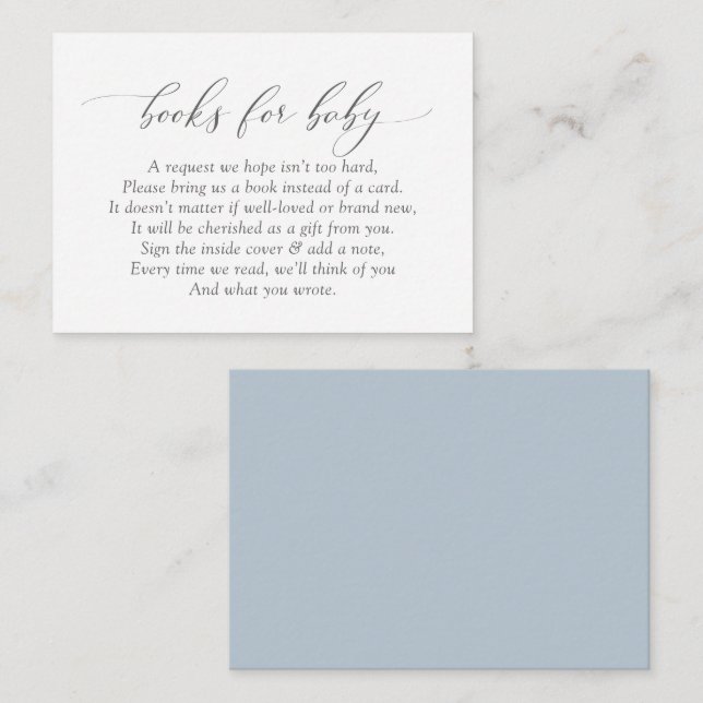 Elegant Dusty Blue Books for Baby Request Enclosure Card (Front/Back)