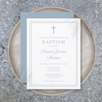 Elegant Dusty Blue Border Baptism Invitation