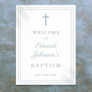 Elegant Dusty Blue Border Baptism Welcome Sign