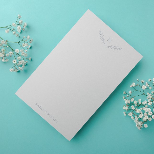 Elegant Dusty Blue Botanical Branches Monogram Card (Creator Uploaded)