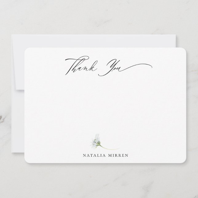 Elegant Dusty Blue Botanical Floral Thank You Card (Front)