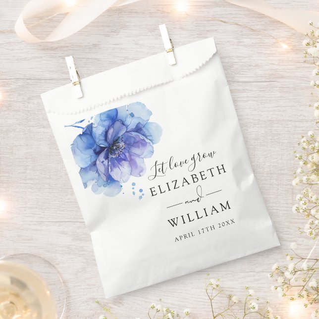 Elegant Dusty Blue Botanical Flower Seed Wedding Favour Bag (Clipped)