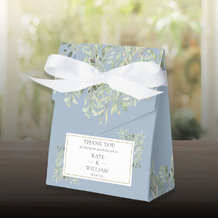 Elegant Dusty Blue Botanical Greenery Wedding Favor Box