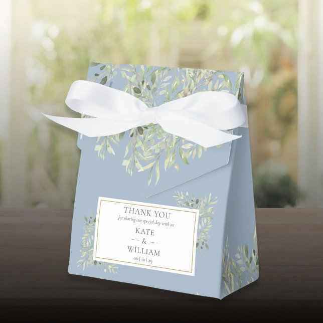 Elegant Dusty Blue Botanical Greenery Wedding Favor Box (Elegant Dusty Blue Botanical Greenery Wedding Favor Boxes)