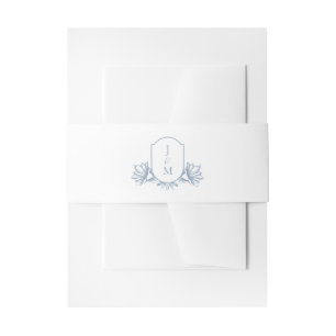 Elegant Dusty Blue Botanical Monogram Crest Invitation Belly Band