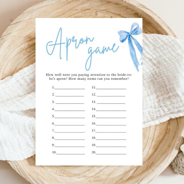 Elegant Dusty Blue Bow Bridal Shower Apron Game Invitation (Elegant Dusty Blue Bow Bridal Shower Apron Game)