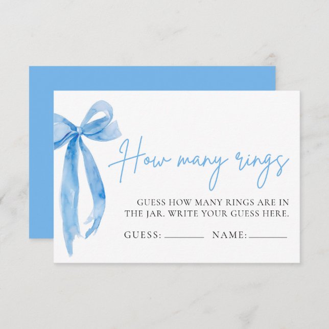 Elegant Dusty Blue Bow Guess How Many Rings Game Invitation (Front/Back)