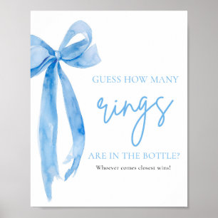 Elegant Dusty Blue Bow Guess How Many Rings Game Poster