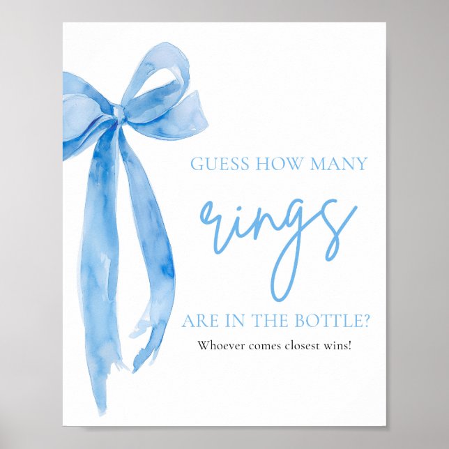 Elegant Dusty Blue Bow Guess How Many Rings Game Poster (Front)