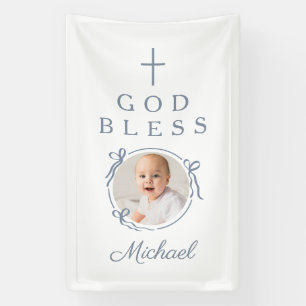 Elegant Dusty Blue Boy God Bless Photo Banner