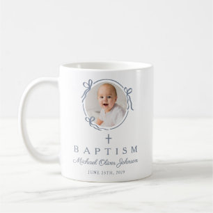 Elegant Dusty Blue Boy Photo Baptism Coffee Mug