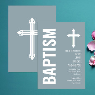 Elegant Dusty Blue Boys Baptism Invitation