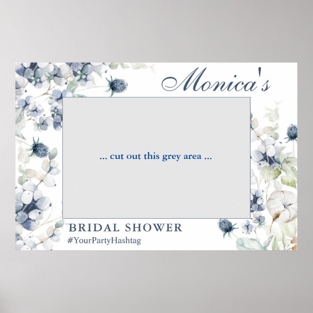 Elegant Dusty Blue Bridal Shower Photo Prop Frame Poster (Front)