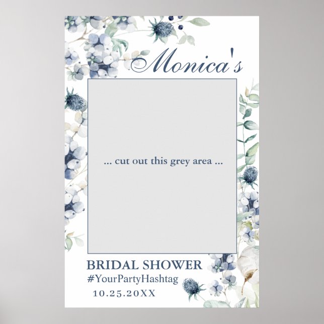 Elegant Dusty Blue Bridal Shower Photo Prop Frame Poster (Front)