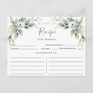 Elegant Dusty Blue Bridal Shower Recipe Card