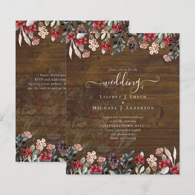 Elegant Dusty Blue Burgundy Floral Wedding (Front/Back)