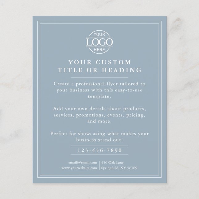 Elegant Dusty Blue Business Logo Promotional Flyer (Front)