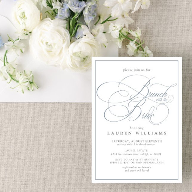 Elegant Dusty Blue Calligraphy Brunch With Bride Invitation (Creator Uploaded)