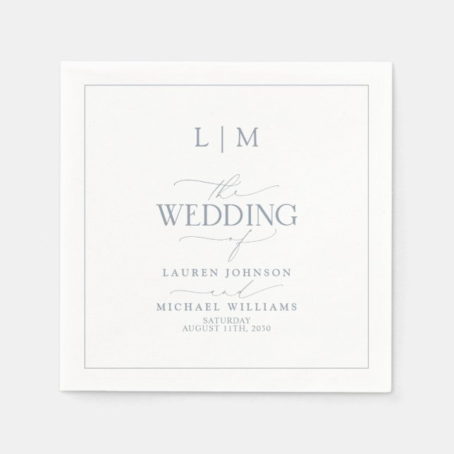 Elegant Dusty Blue Calligraphy Monogram Wedding Napkin (Front)