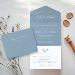 Elegant Dusty Blue Calligraphy Script Simple All In One Invitation