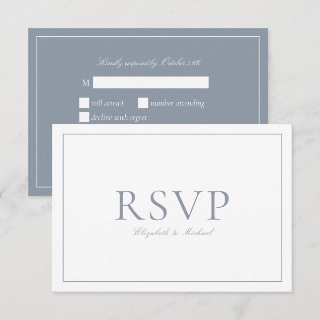 Elegant Dusty Blue Calligraphy Script Wedding RSVP (Front/Back)