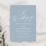 Elegant Dusty Blue Calligraphy Wedding Invitation<br><div class="desc">Invite friends and family to share in the joy of your wedding with this modern invitation,  featuring an elegant script on a dusty blue background.</div>