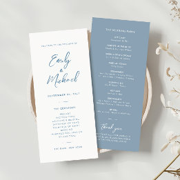 Elegant Dusty Blue Calligraphy Wedding Program