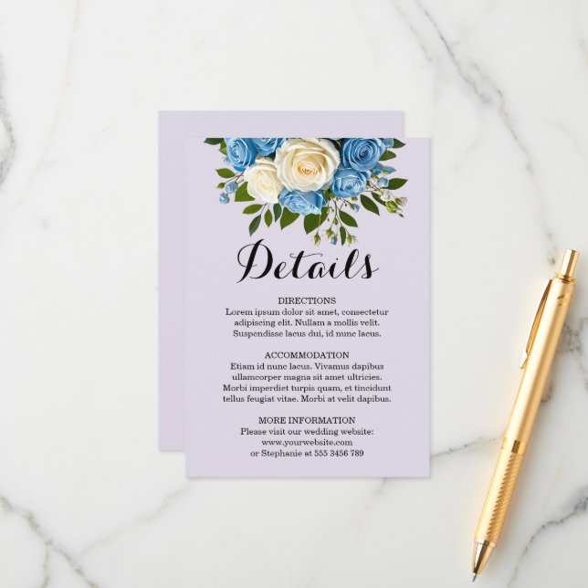 Elegant Dusty Blue Champagne Wedding Details Enclosure Card (Front/Back In Situ)