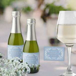 Elegant Dusty Blue Chic Cheers Stylish Wedding Sparkling Wine Label