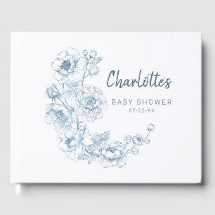 Elegant Dusty Blue Chinoiserie Baby Shower Guest Book