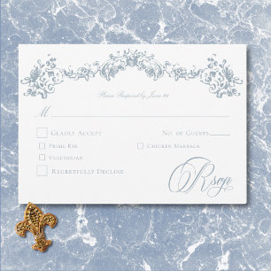 Elegant Dusty Blue Chinoiserie Cherub Wedding RSVP Card