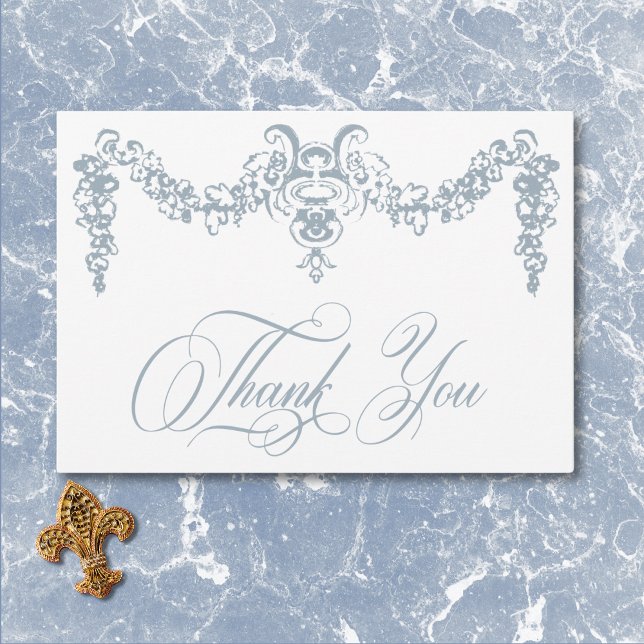 Elegant Dusty Blue Chinoiserie Cherub Wedding Thank You Card (Elegant Dusty Blue Chinoiserie Cherub Wedding Thank You Card)