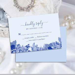 Elegant Dusty Blue Chinoiserie Chic Floral RSVP Card